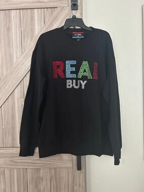 NWT Real Buy Mens black crew neck sweatshirt large